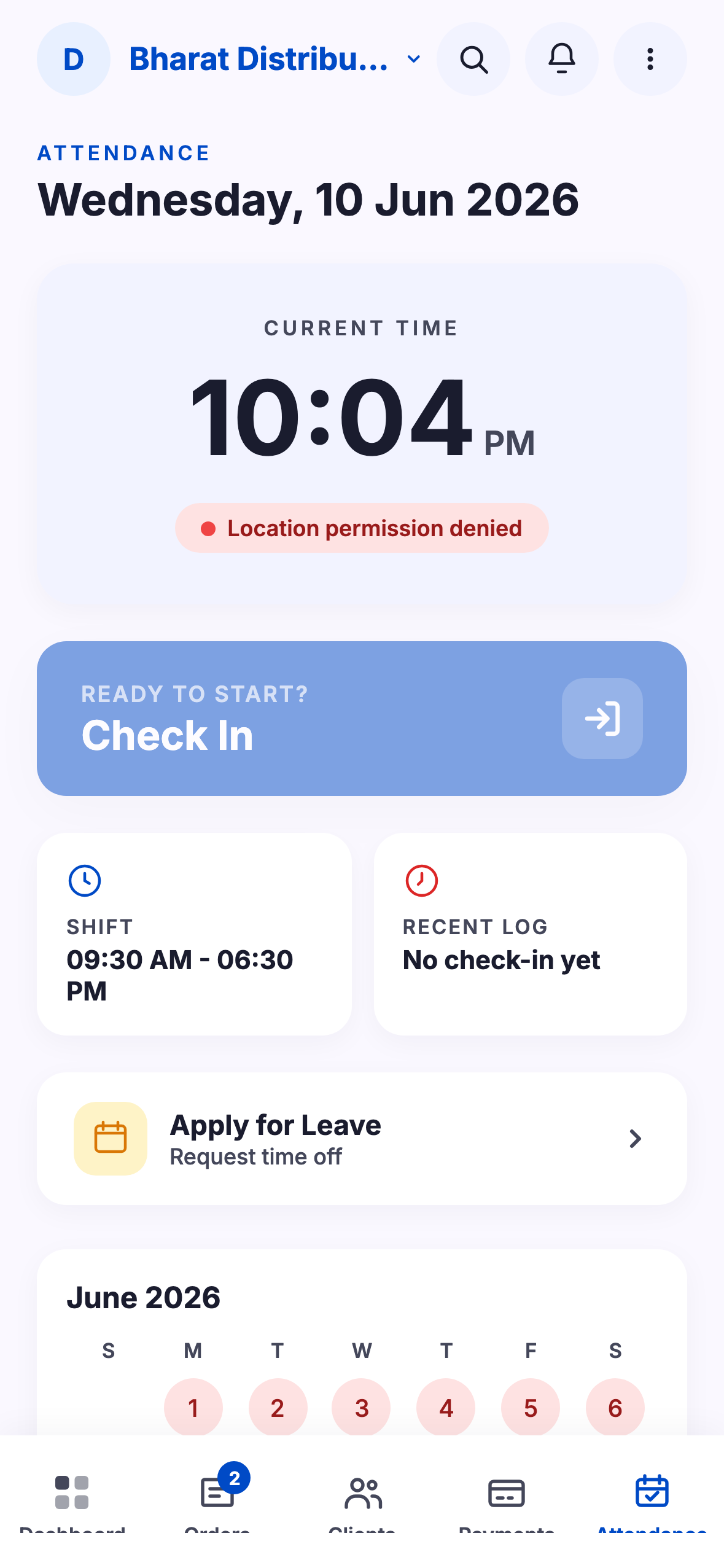 Geofenced check-in screenshot