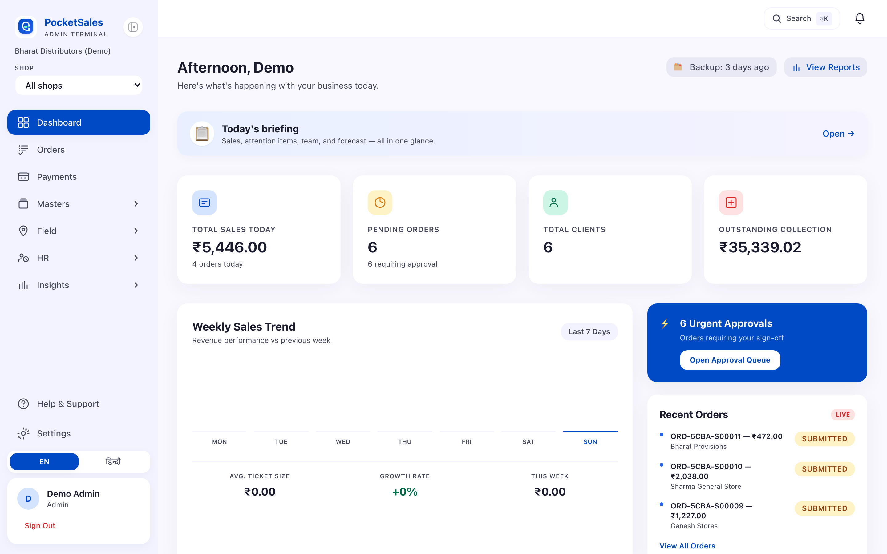 PocketSales dashboard